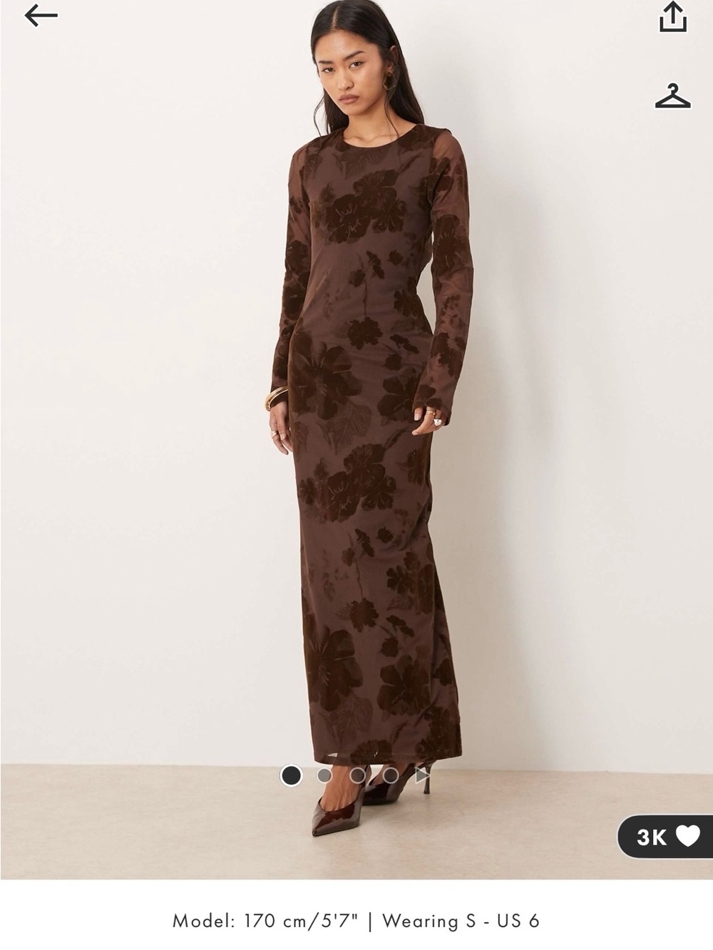 Long-Sleeve Maxi Dress in Brown